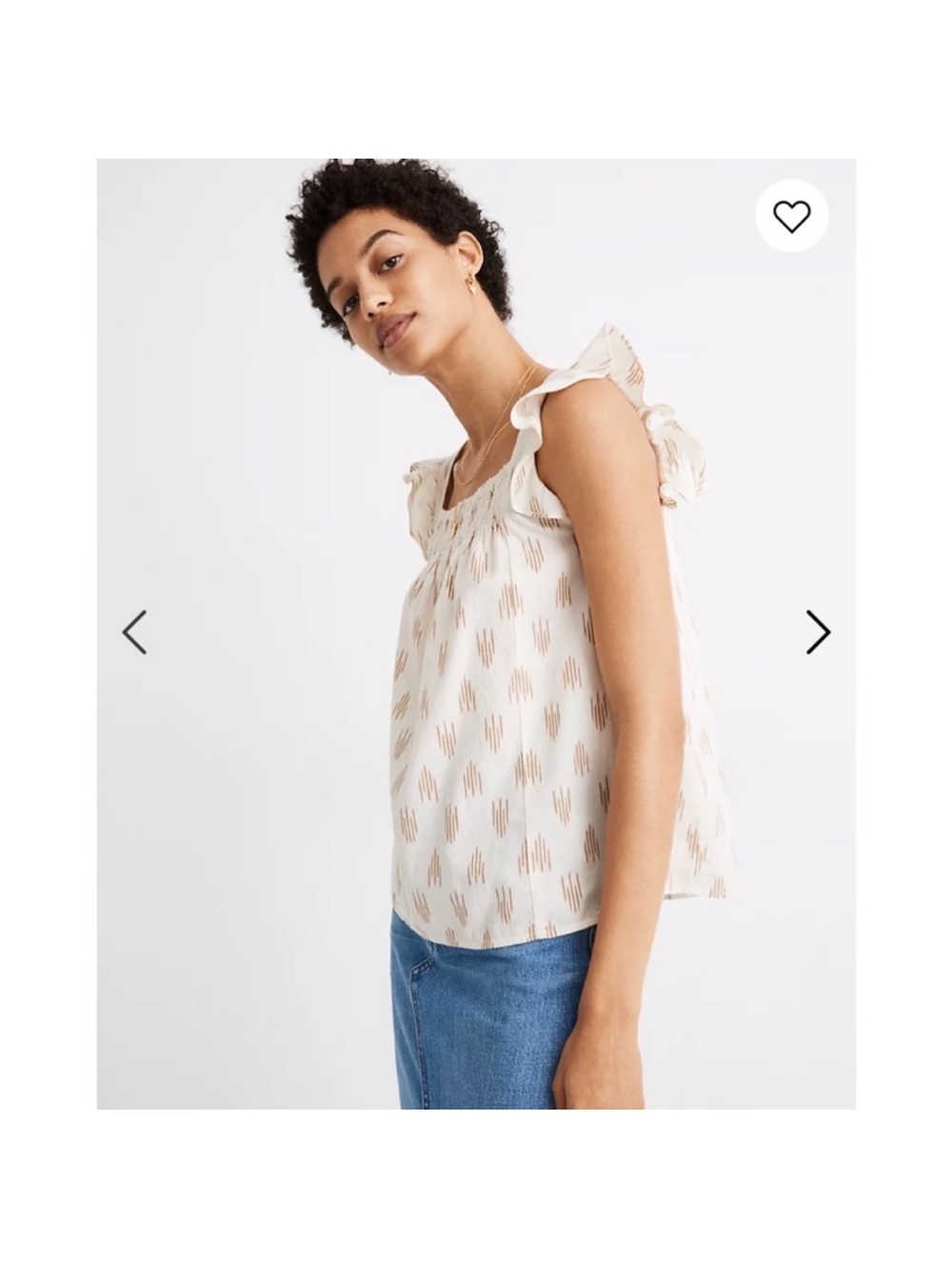 Madewell Cream Sleeveless Ruffle-Shoulder Tank with Tan Print